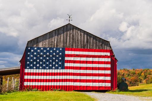 Vermont barn with American flag